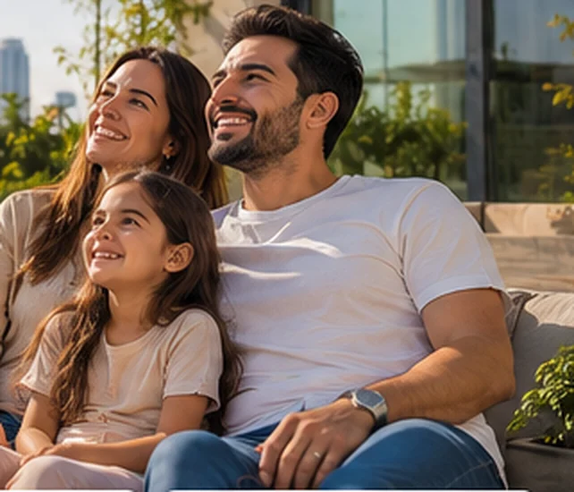 Family enjoying a comfortable apartment or villa